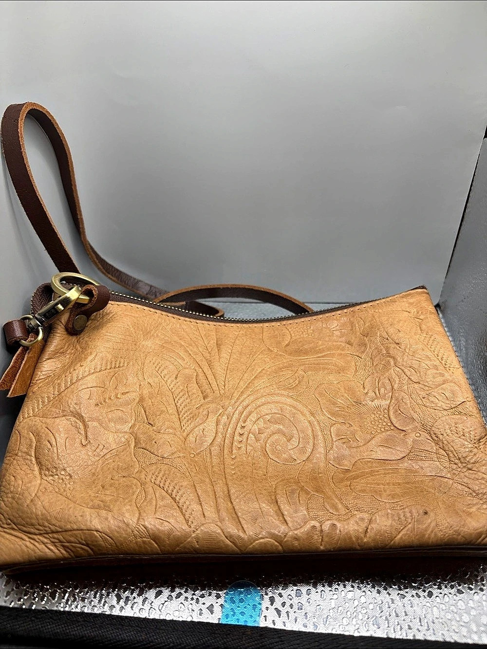Embossed Leather-Style Crossbody in Brown